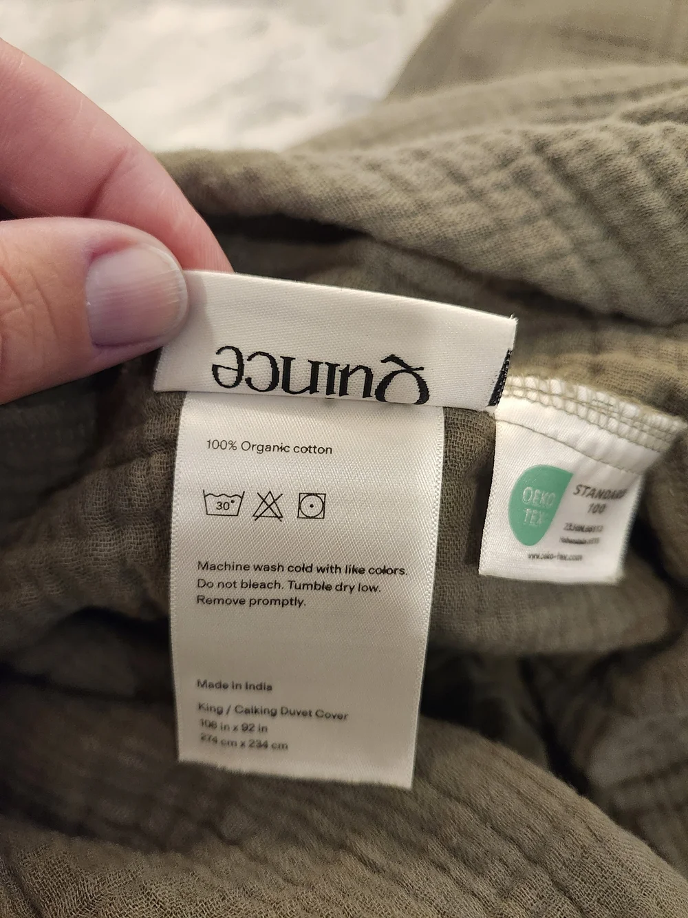 Quince Organic Cotton Gauze King Cal King Duvet Cover Olive Green